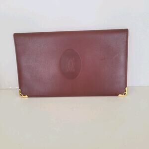 Cartier Vintage Bifold Leather Bordeaux Red Wallet Large Credit Card Bill Long